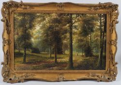 GEORGE WILLIS-PRYCE (1866-1949) Figure on a woodland path, oil on board, signed, 24.5 x 39.5cm