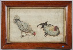 19TH CENTURY SCHOOL Cockeral and hen watercolour, 15 x 25.5cm