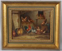 HERMANUS VAN TANKEREN (1900-1980) Poultry in a barn. oil on panel signed, 17.5 x 23cm