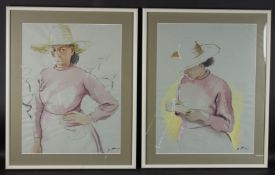 STELLA SHAWZIN (SOUTH AFRICAN 1923-2020) Portrait studies of a woman in a pink dress pair of