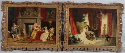 P KARLY (LATE 19TH EARLY 20TH CENTURY) An amorous couple and a musical evening. pair of oils on