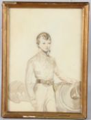 WILLIAM A HASTINGS (1829-1834) Midshipman standing by a cannon pencil and watercolour, signed and