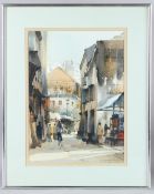 WAI HIN LAW Busy street scene, probably Hong Kong watercolour, signed, 37 x 26cm