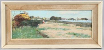 G St.J.HOLLIS 'Autumn Waldingfield' oil on canvas board signed and dated '39? 15 x 40cm