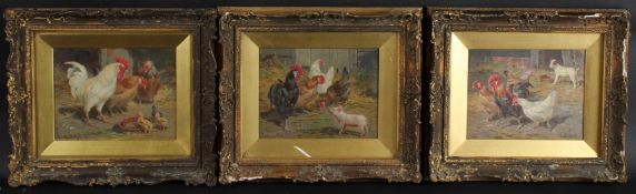 CLAUDE CARDON (1892-1915) Farmyard scenes of chickens, Three oils on canvas, signed 16.5 x 21.5cm (