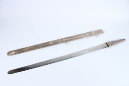 AN OMANI SOLID SILVER CASED SWORD. 100cms long.