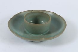 A CHINESE RU WARE TEACUP TRAY. 17cms diameter.