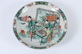 A CHINESE FAMILLE VERTE DISH. 28cms diameter.