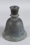 AN INDIAN BRASS SHAPED HOOKAH BASE, 19th Century. 15cms high.