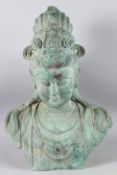 A GOOD BRONZE STATUE BUST OF GUANYIN, also known as KWAN-YIN. 56cms high.