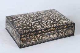 A VINTAGE ANTIQUE SILVER PLATED JEWELLERY BOX. 18cms long.