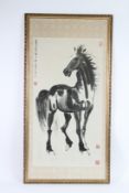 AFTER XU BEIHONG (1895-1953). Horse picture, framed and glazed. 90cms x 50cms.