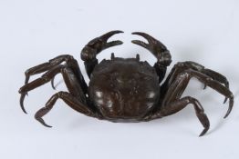 A JAPANESE BRONZE OKIMONO CRAB. 15cms.
