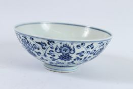 A CHINESE BLUE AND WHITE BOWL. 19cms diameter.