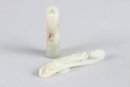 A SMALL CHINESE 18TH CENTURY JADE PIECE. 10cms long and a PENDANT, 7cms (2).