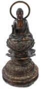A GOOD SHAKYAMUNI BUDDHA inset with stones in earth touching pose, on a lotus stand. 54cms high.