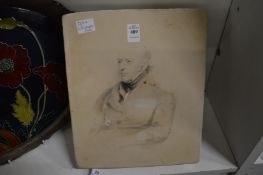 A lithographic print on stone depicting a seated gentleman.