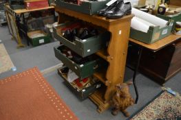 An oak open bookcase.
