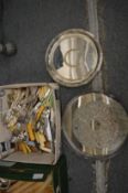 Two plated salvers and a quantity of flatware.
