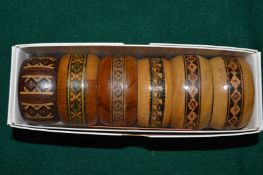 Tunbridge ware, six various napkin rings.