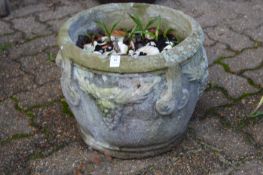 Reconstituted stone plant pot.