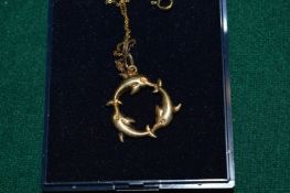 A dolphin pendant and chain.