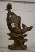 Chinese or Japanese bronze model of a fish spouting water and the pearl of wisdom.
