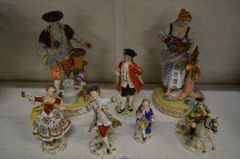 Decorative porcelain figures, Dresden and other makes.