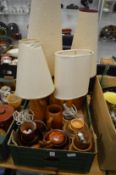 Wooden table lamps and related items.