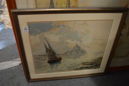 Hans Figura, Venetian fishing boats, etching together with another etching by the same artist and
