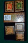 Tunbridge ware, a group of six stamp boxes.
