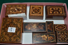 Tunbridge ware, a good collection of nine boxes and covers.