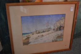 P McNeil, Deal Beach, pen, ink and watercolour.