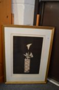 Lillies in a tall vase, limited edition colour print.