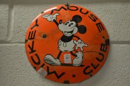 A circular enamel sign Mickey Mouse Club.