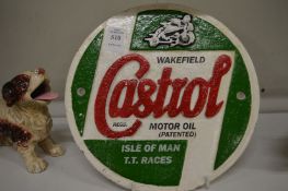 A cast iron plaque advertising Castrol Oil.