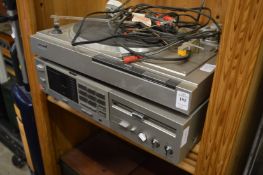 A Sony stereo FM receiver, turntable and pair of Wharfedale Denton WTOD speakers.