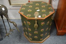 Decoratively painted octagonal shaped storage box.