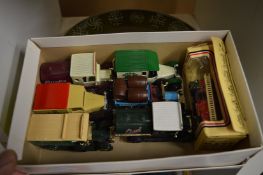 Model cars and group of plates.