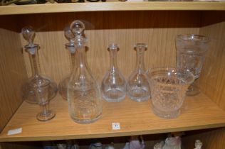 A 19th century cut glass decanter and stopper and other glassware.