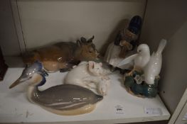 Five pieces of Copenhagen depicting animals, birds and a seated girl.