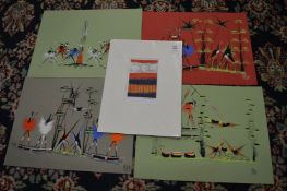 Ray Barry, untitled abstract, acrylic, unframed together with unframed painting depicting African