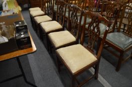 A set of six George III style mahogany dining chairs with drop-in seats.