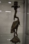 Japanese bronze candlestick formed as a stork on a tortoise.