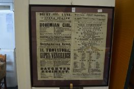 Theatre Royal Drury Lane, framed and glazed billboard dated 1856.