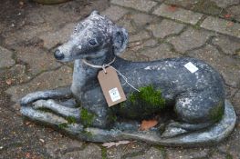 Reconstituted stone garden ornament modelled as a whippet.