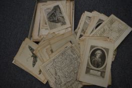 A group of unframed engravings.