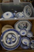Two boxes of blue and white china.