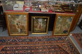 Three 19th century wool work pictures.