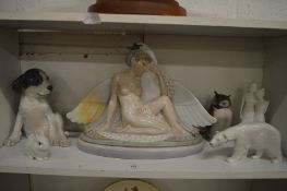 An unusual, large Copenhagen group model no: 2053 depicting a seated female nude and swan (some